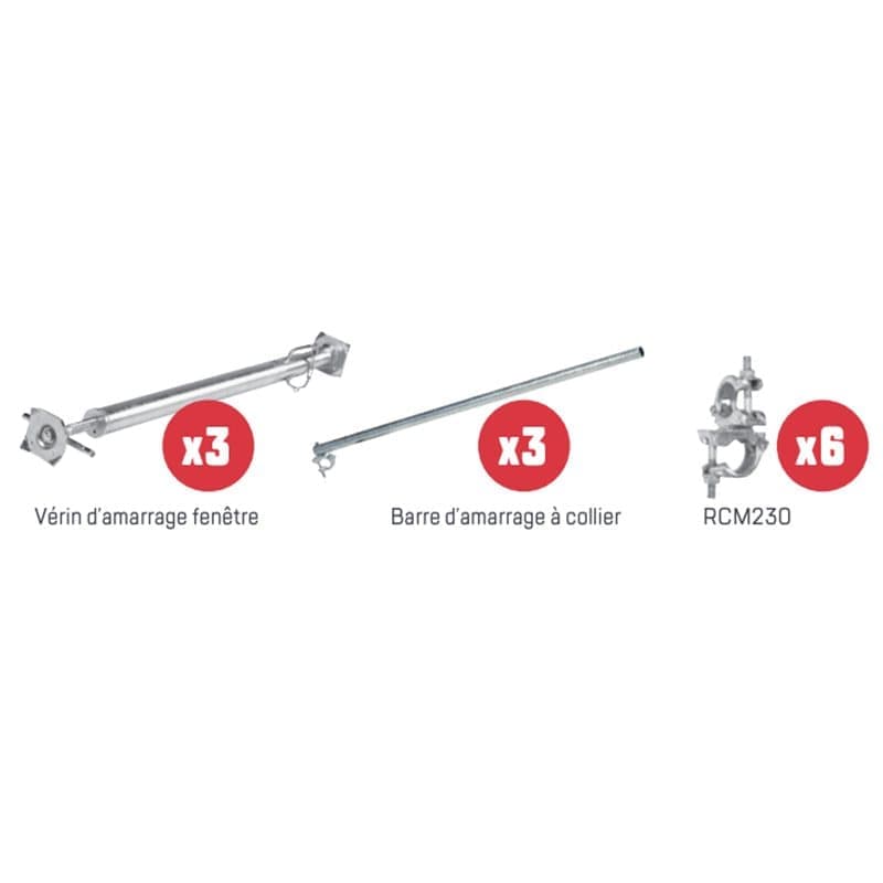 Lot de 3 vérins d'amarrage fenêtre pour échafaudage R200